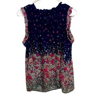 2/$20 Maurices Sheer Navy Blue & Floral Print sleeveless Women’s Size L Blouse